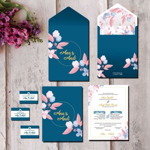 undangan pernikahan amlop floral vintage soft blue