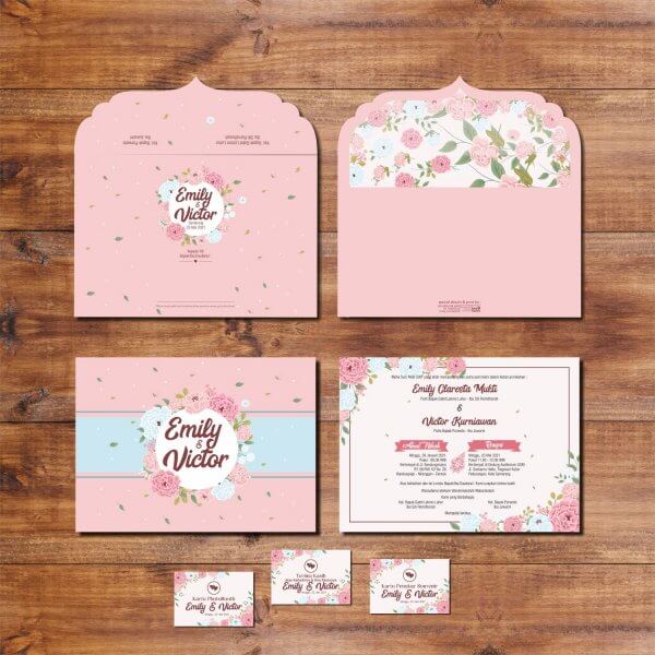 undangan pernikahan amlop floral vintage soft pink